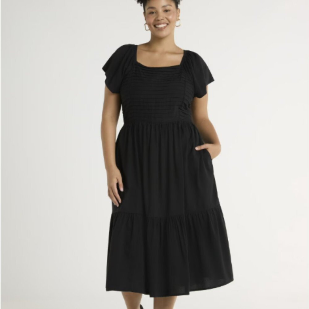 Terra & Sky Women's Plus Size Flutter Sleeve Midi Dress, Size 3x NWT